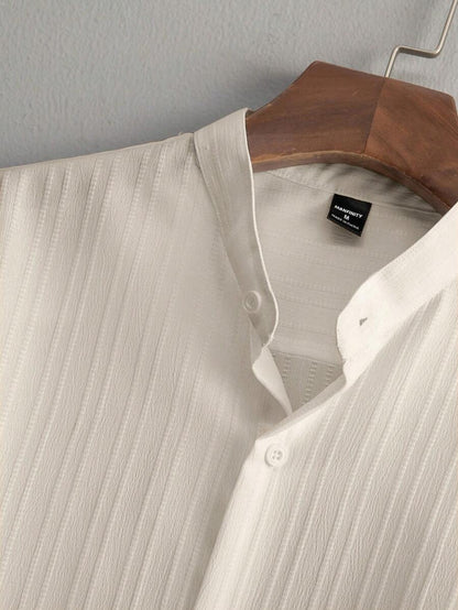 Zwart heren co-ord set met opstaande kraag – moderne Japanse stijl met luxe uitstraling