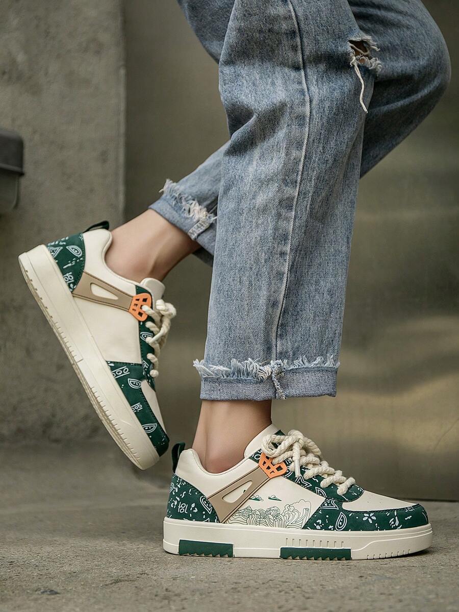 Beige heren sneakers met print – sportief, comfortabel en perfect voor elke dag
