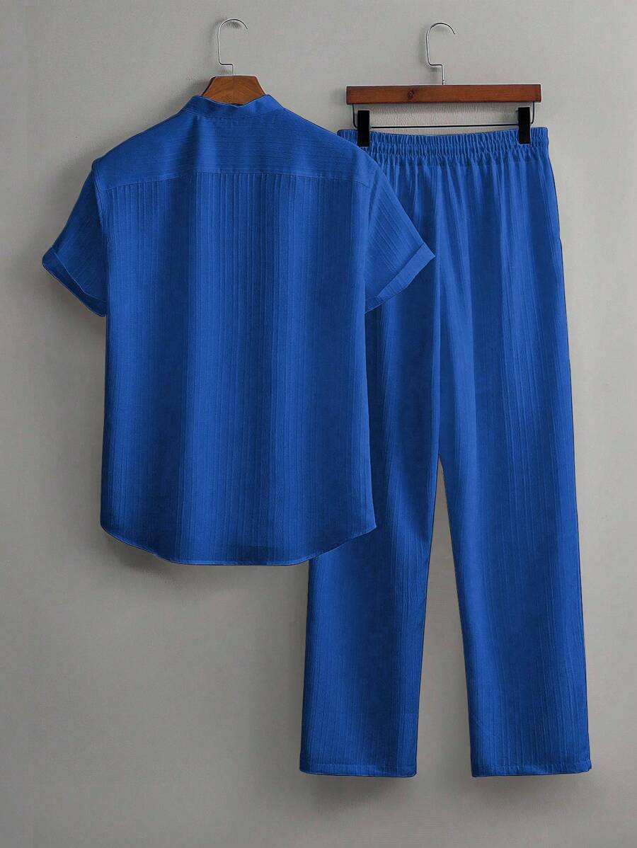 Zwart heren co-ord set met opstaande kraag – moderne Japanse stijl met luxe uitstraling
