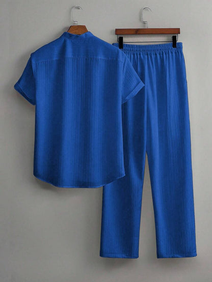 Zwart heren co-ord set met opstaande kraag – moderne Japanse stijl met luxe uitstraling