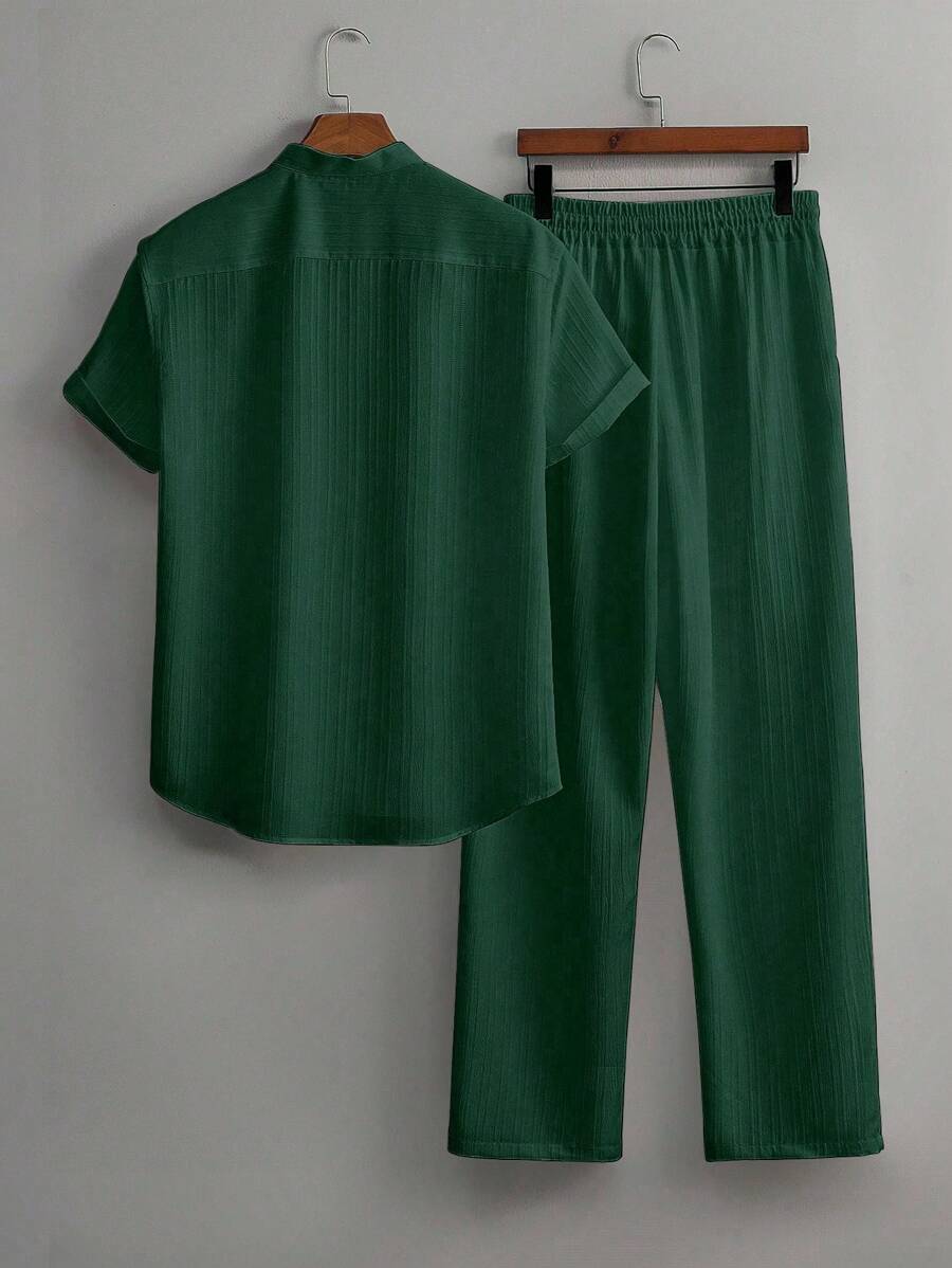 Zwart heren co-ord set met opstaande kraag – moderne Japanse stijl met luxe uitstraling