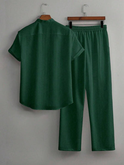 Zwart heren co-ord set met opstaande kraag – moderne Japanse stijl met luxe uitstraling