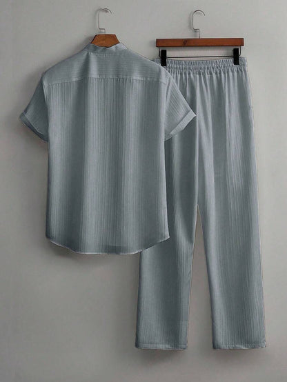 Zwart heren co-ord set met opstaande kraag – moderne Japanse stijl met luxe uitstraling