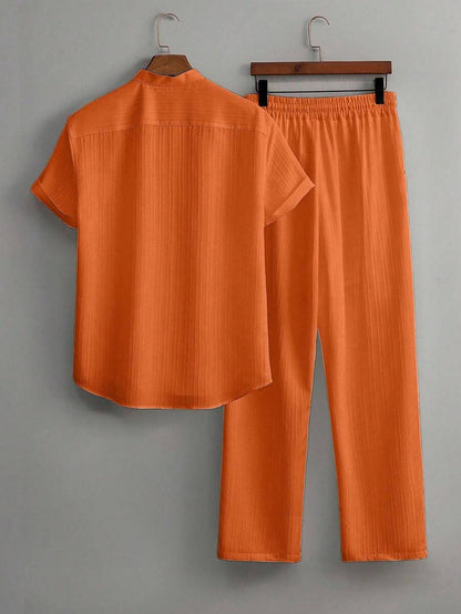 Zwart heren co-ord set met opstaande kraag – moderne Japanse stijl met luxe uitstraling