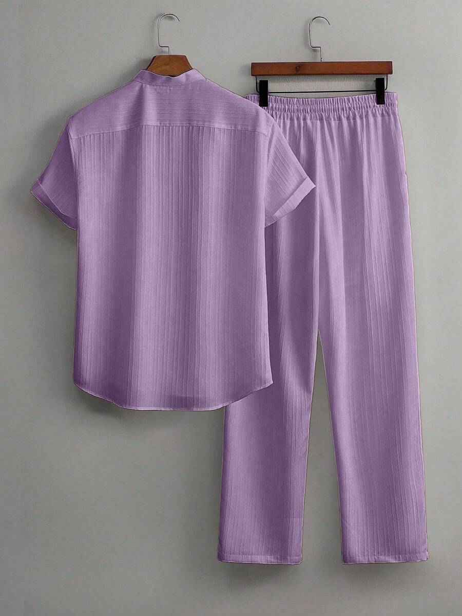 Zwart heren co-ord set met opstaande kraag – moderne Japanse stijl met luxe uitstraling