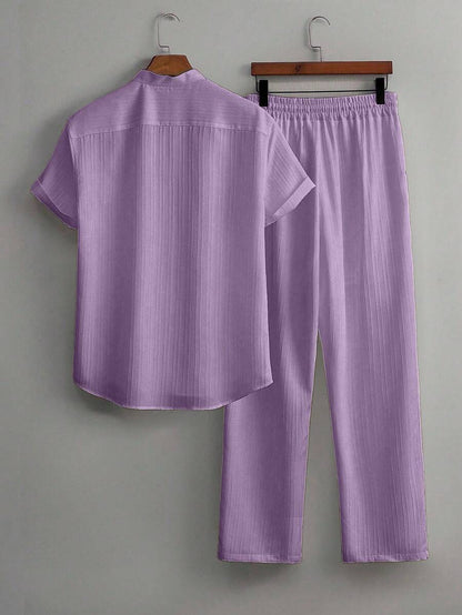Zwart heren co-ord set met opstaande kraag – moderne Japanse stijl met luxe uitstraling