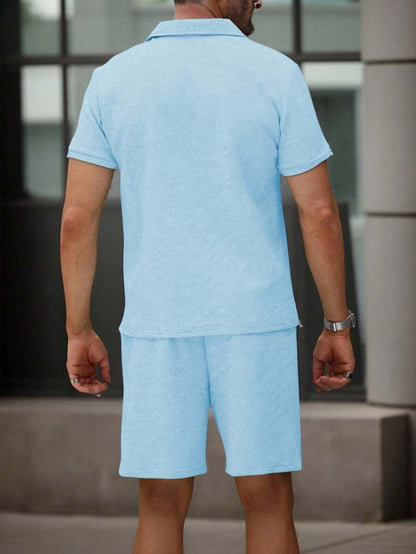 Beige heren polo & shorts set – minimalistische zomerset met relaxte uitstraling