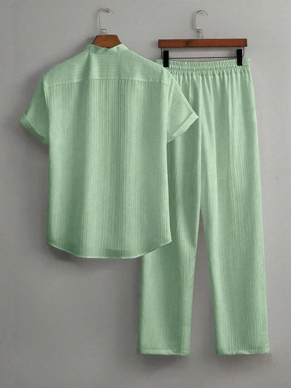 Zwart heren co-ord set met opstaande kraag – moderne Japanse stijl met luxe uitstraling
