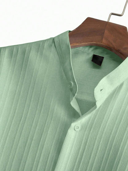 Zwart heren co-ord set met opstaande kraag – moderne Japanse stijl met luxe uitstraling