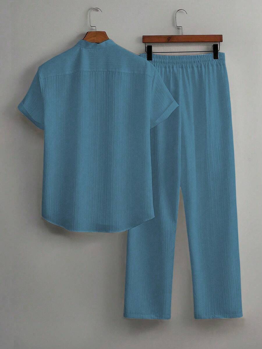 Zwart heren co-ord set met opstaande kraag – moderne Japanse stijl met luxe uitstraling