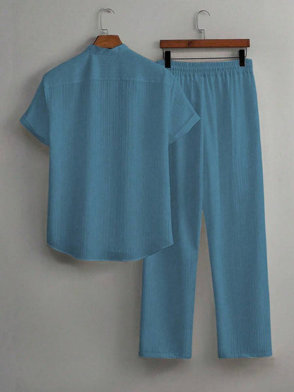 Zwart heren co-ord set met opstaande kraag – moderne Japanse stijl met luxe uitstraling