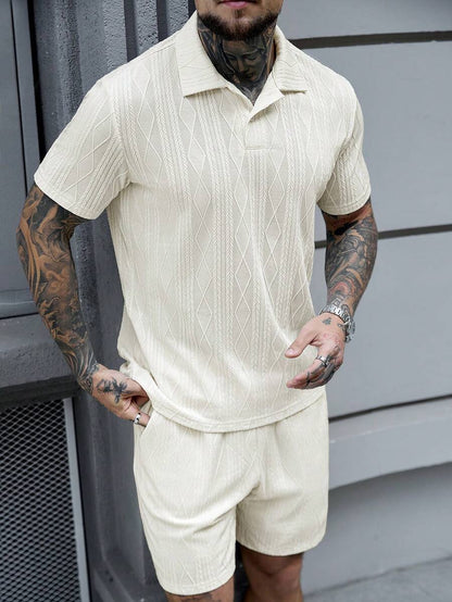 Beige heren polo & shorts set – minimalistische zomerset met relaxte uitstraling
