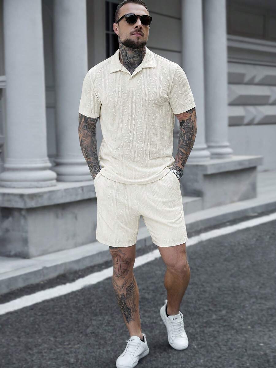 Beige heren polo & shorts set – minimalistische zomerset met relaxte uitstraling