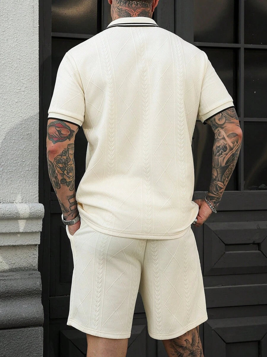 Beige heren polo & shorts set – minimalistische zomerset met relaxte uitstraling