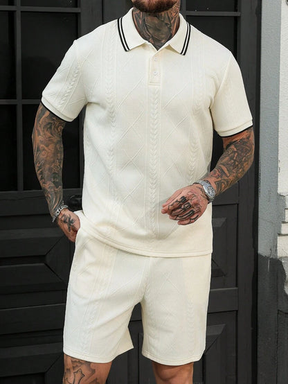 Beige heren polo & shorts set – minimalistische zomerset met relaxte uitstraling