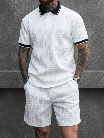 Beige heren polo & shorts set – minimalistische zomerset met relaxte uitstraling