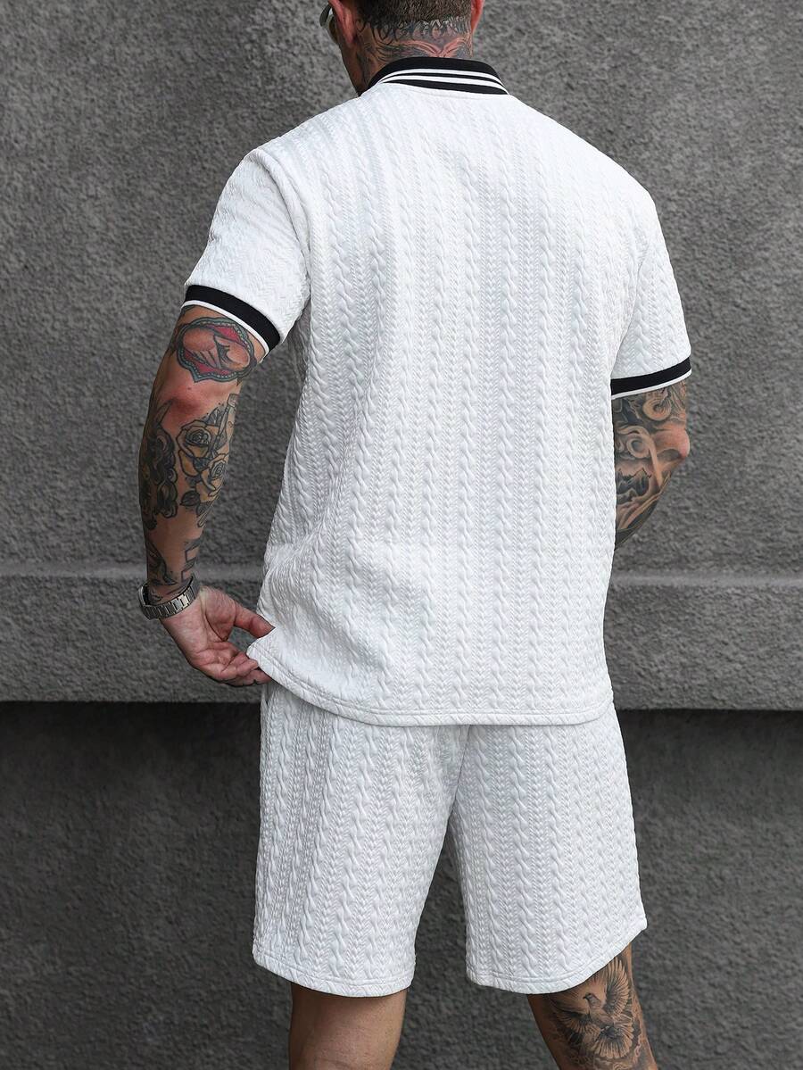 Beige heren polo & shorts set – minimalistische zomerset met relaxte uitstraling