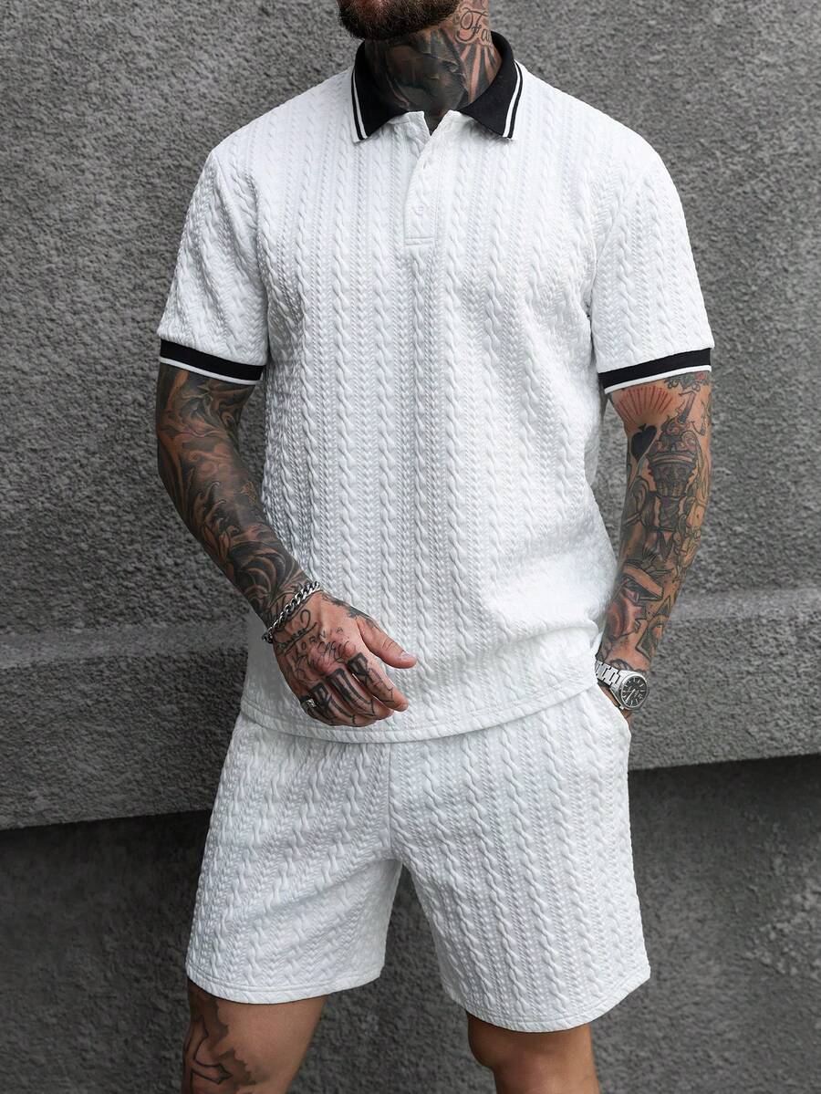 Beige heren polo & shorts set – minimalistische zomerset met relaxte uitstraling