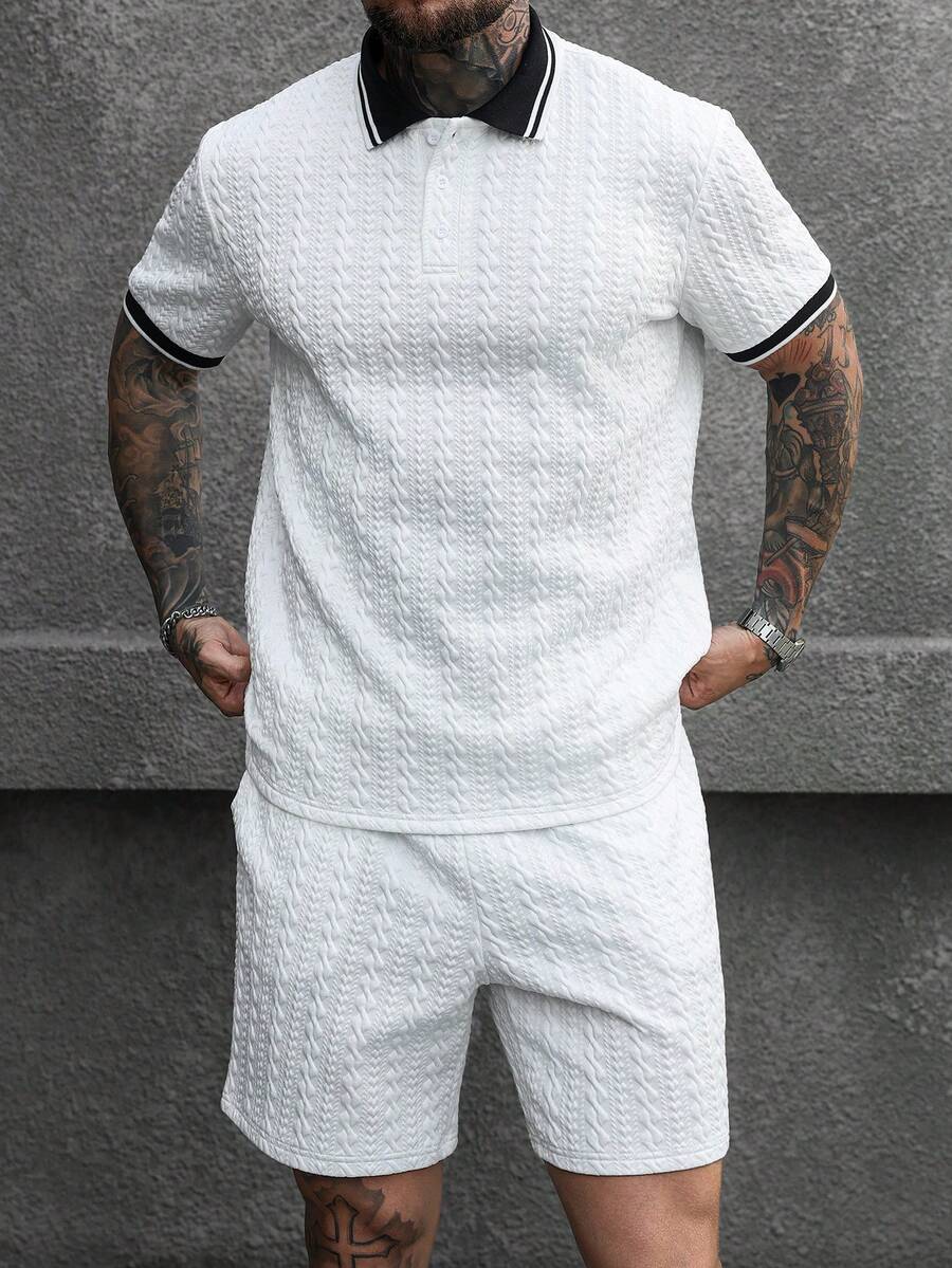 Beige heren polo & shorts set – minimalistische zomerset met relaxte uitstraling