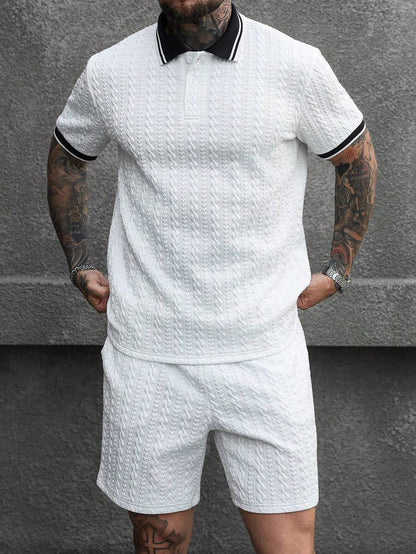 Beige heren polo & shorts set – minimalistische zomerset met relaxte uitstraling