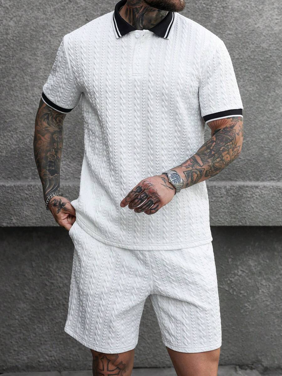 Beige heren polo & shorts set – minimalistische zomerset met relaxte uitstraling