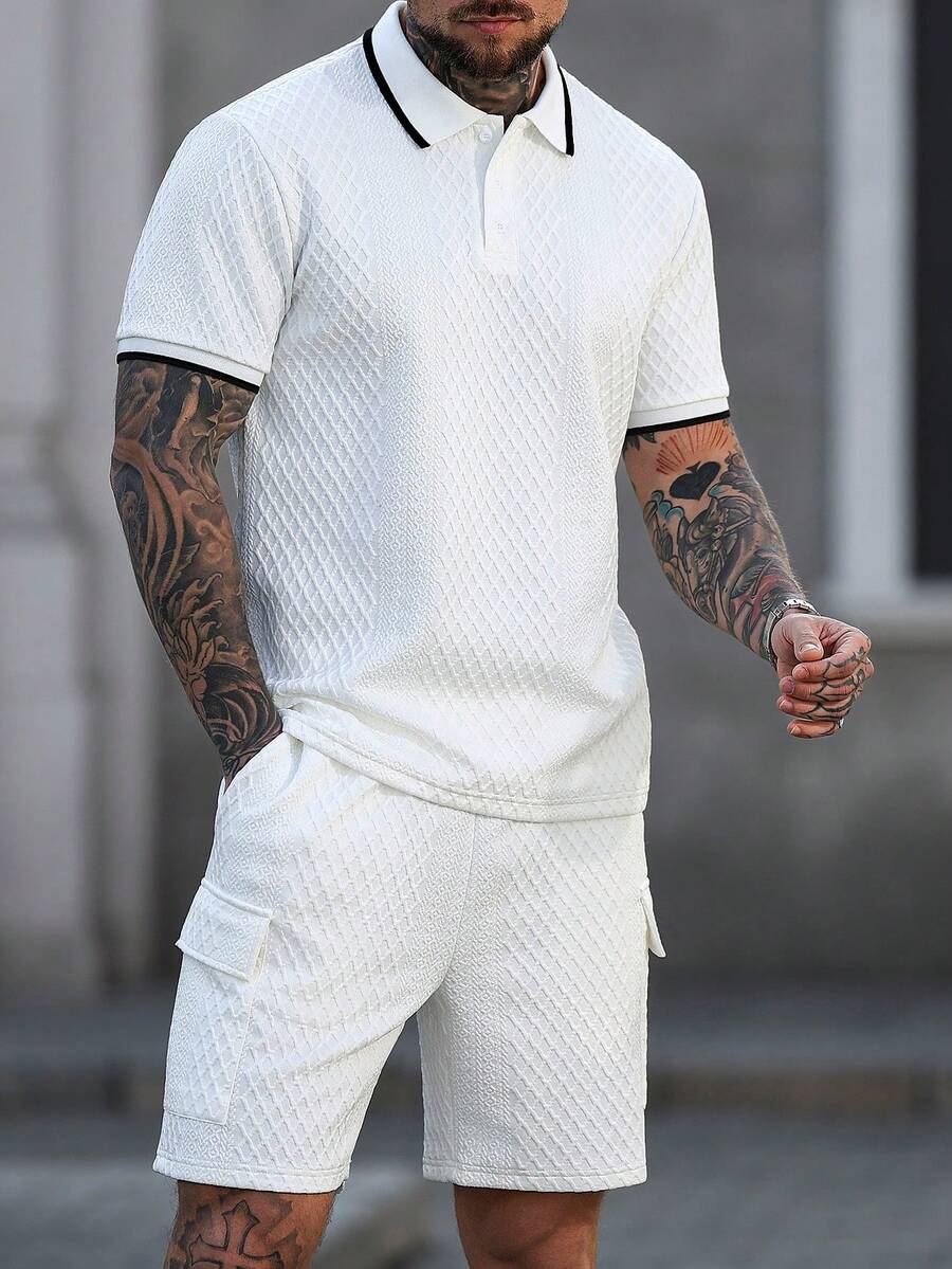 Beige heren polo & shorts set – minimalistische zomerset met relaxte uitstraling
