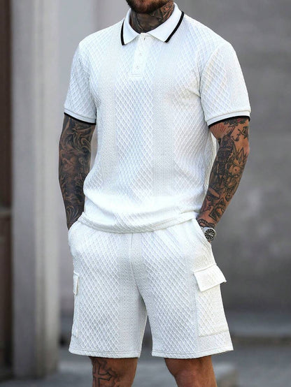 Beige heren polo & shorts set – minimalistische zomerset met relaxte uitstraling