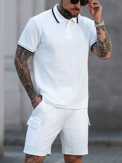 Beige heren polo & shorts set – minimalistische zomerset met relaxte uitstraling