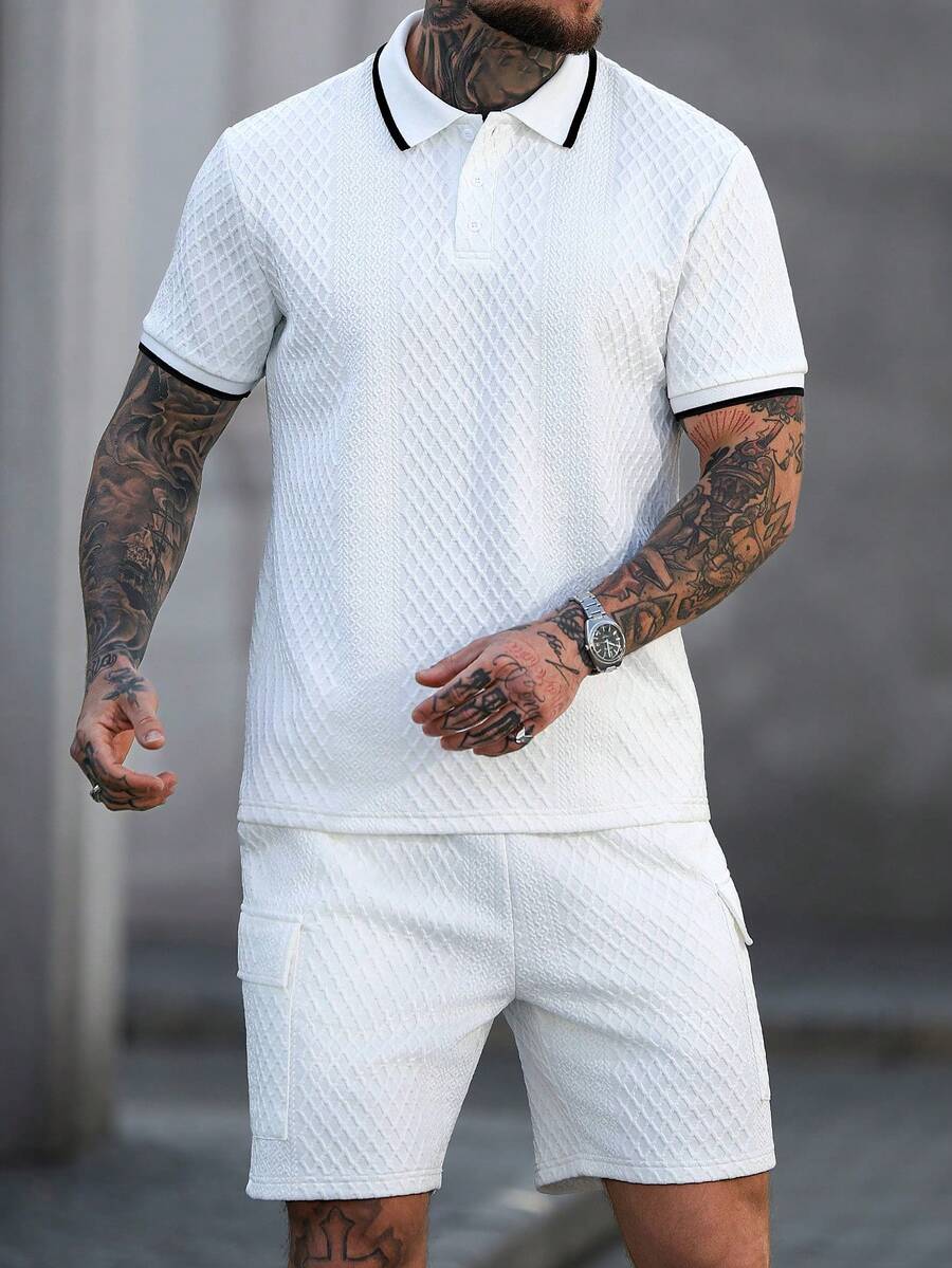 Beige heren polo & shorts set – minimalistische zomerset met relaxte uitstraling