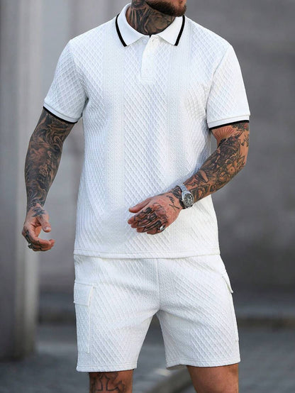 Beige heren polo & shorts set – minimalistische zomerset met relaxte uitstraling