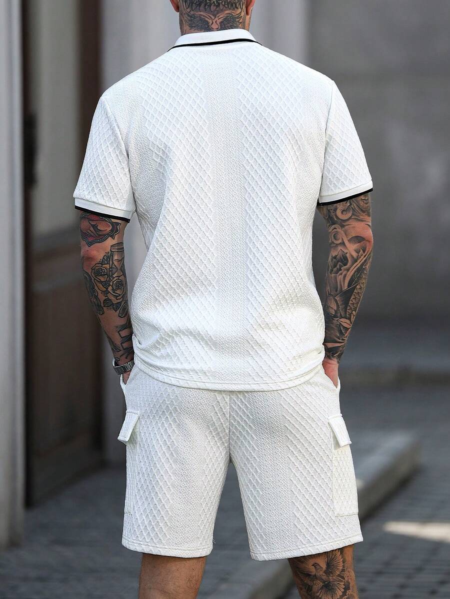 Beige heren polo & shorts set – minimalistische zomerset met relaxte uitstraling
