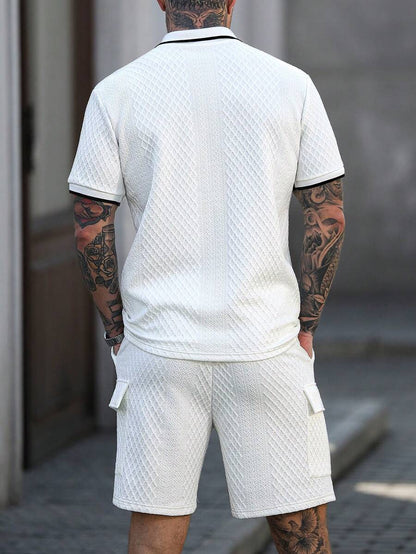 Beige heren polo & shorts set – minimalistische zomerset met relaxte uitstraling