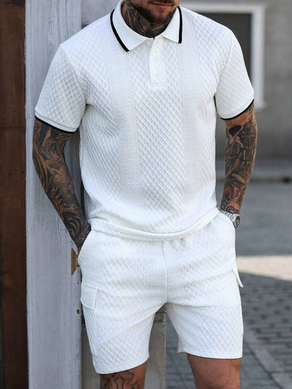 Beige heren polo & shorts set – minimalistische zomerset met relaxte uitstraling