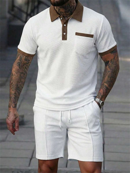 Beige heren polo & shorts set – minimalistische zomerset met relaxte uitstraling
