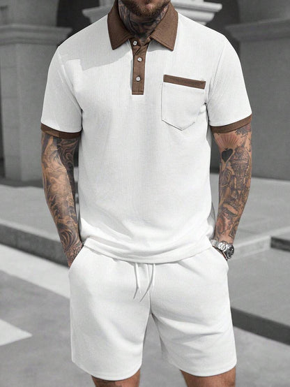 Beige heren polo & shorts set – minimalistische zomerset met relaxte uitstraling