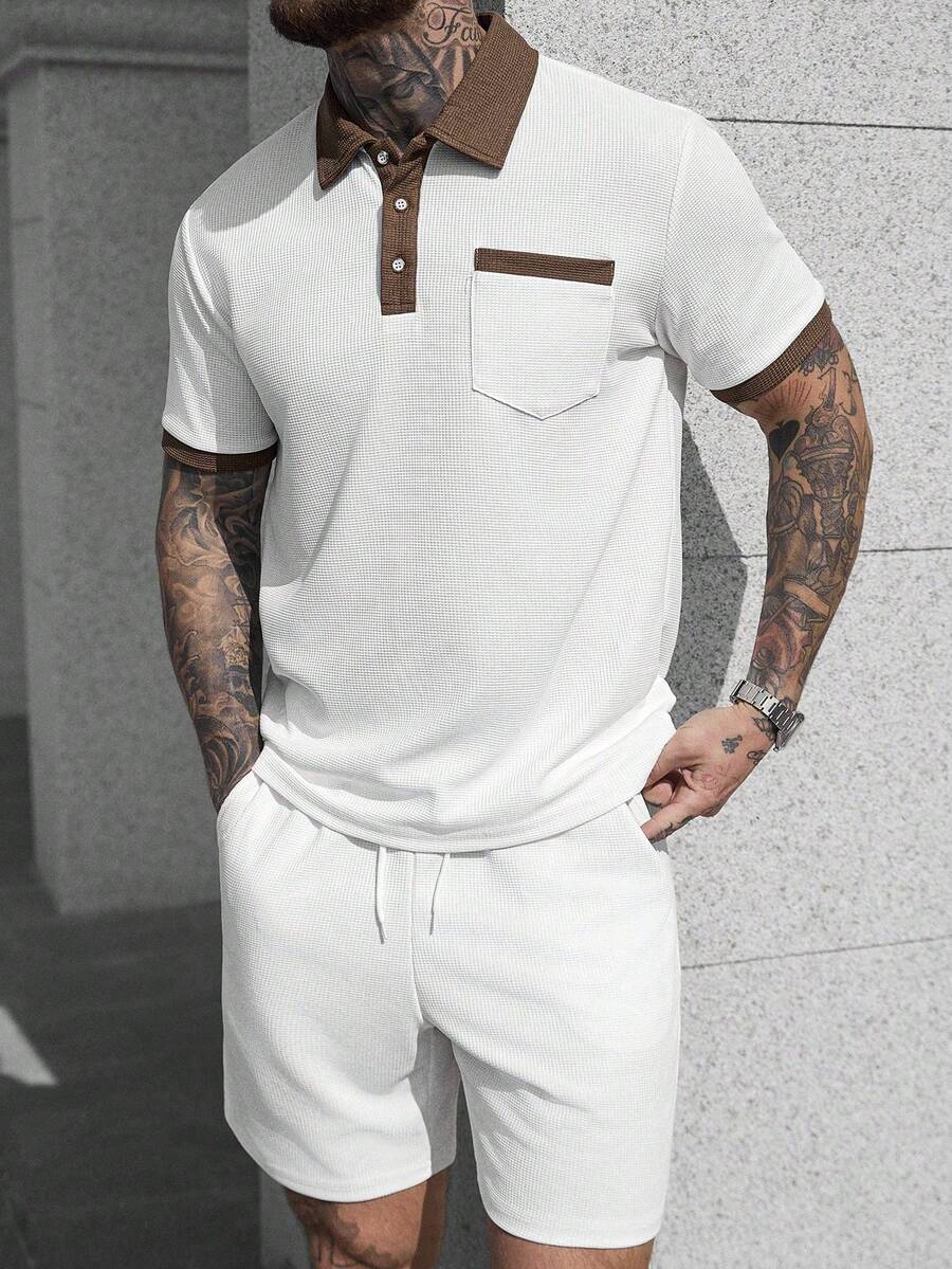 Beige heren polo & shorts set – minimalistische zomerset met relaxte uitstraling