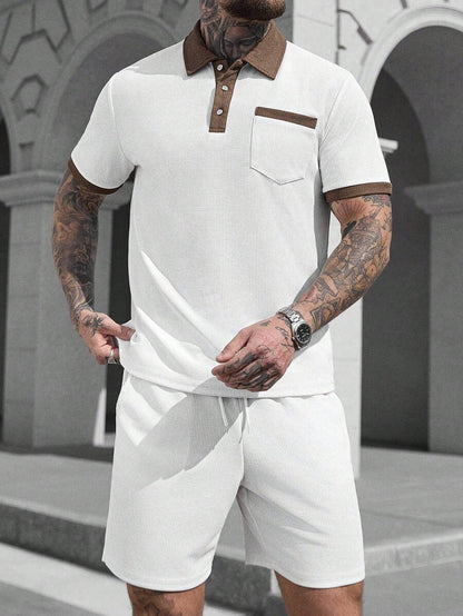 Beige heren polo & shorts set – minimalistische zomerset met relaxte uitstraling