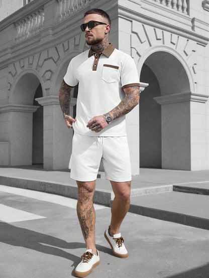 Beige heren polo & shorts set – minimalistische zomerset met relaxte uitstraling