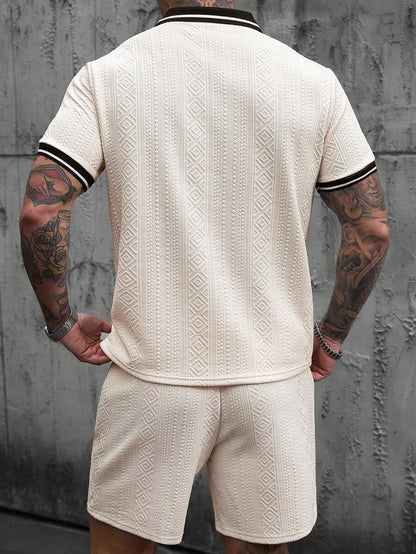 Beige heren polo & shorts set – minimalistische zomerset met relaxte uitstraling