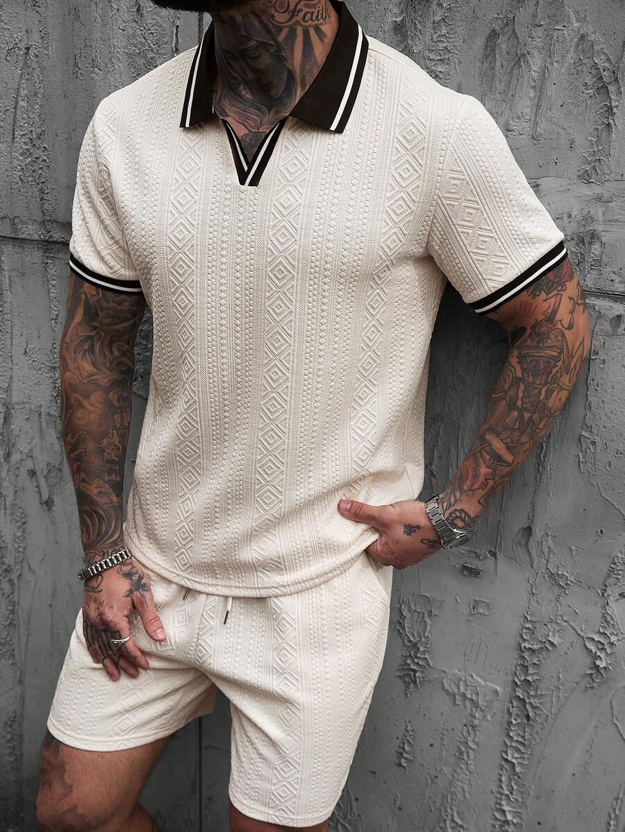 Beige heren polo & shorts set – minimalistische zomerset met relaxte uitstraling