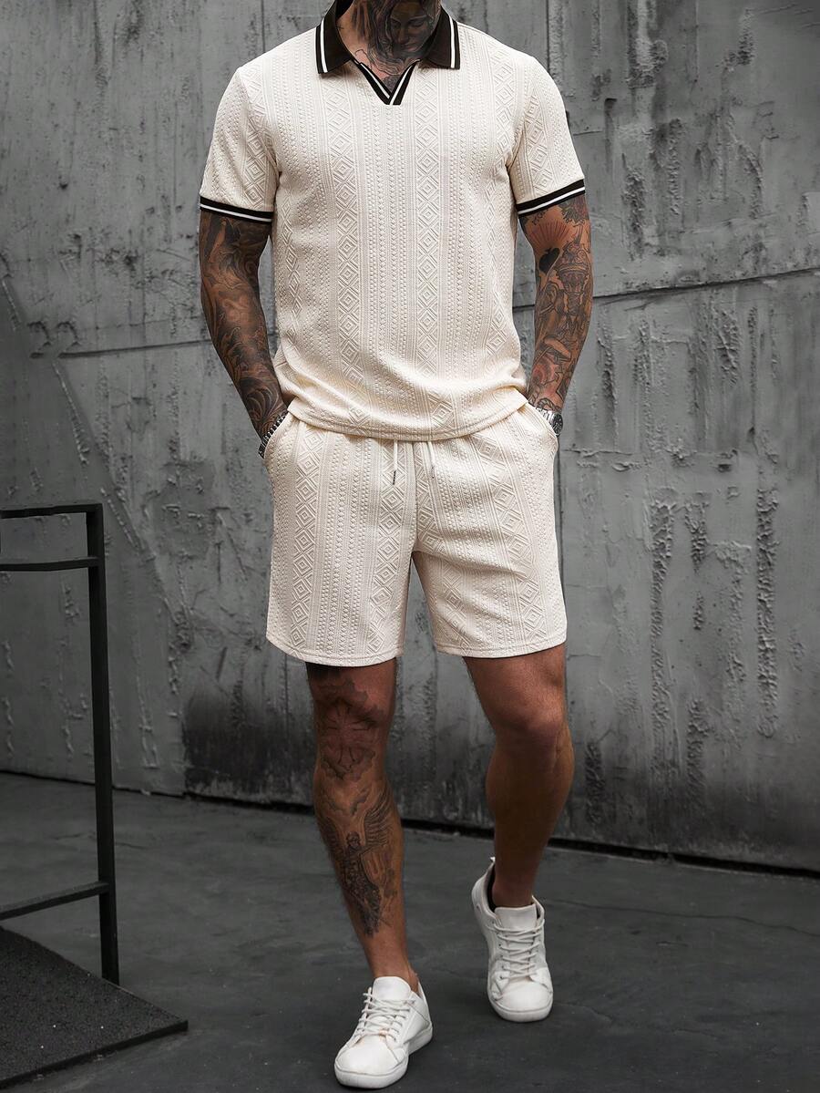 Beige heren polo & shorts set – minimalistische zomerset met relaxte uitstraling