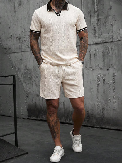 Beige heren polo & shorts set – minimalistische zomerset met relaxte uitstraling