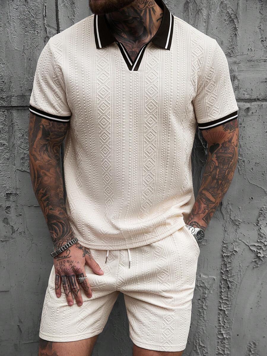 Beige heren polo & shorts set – minimalistische zomerset met relaxte uitstraling