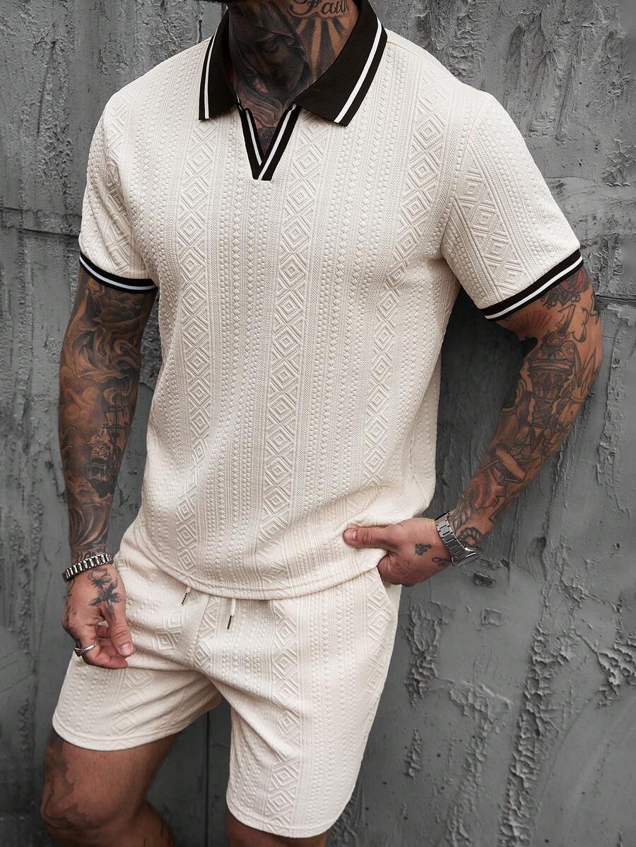 Beige heren polo & shorts set – minimalistische zomerset met relaxte uitstraling