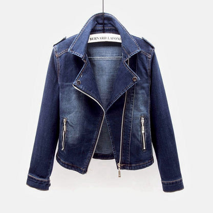 Zarelle | Denim Spijkerjack met Asymmetrische Rits en Stoer Silhouet