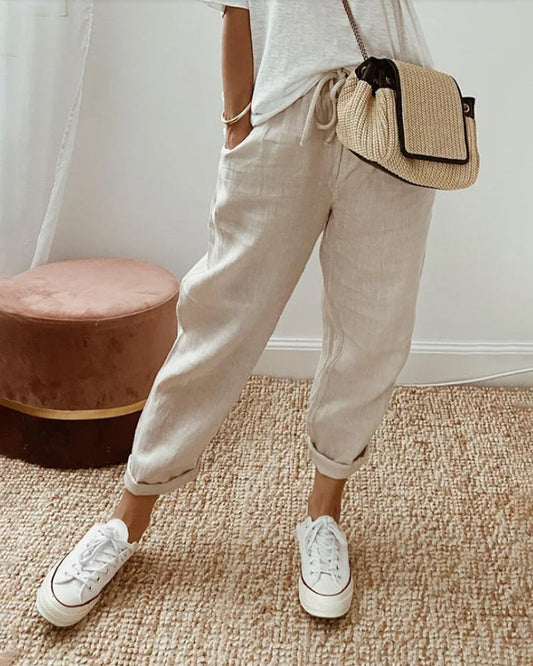 SIENNA | Luchtige Katoen-Linnen Broek met Middelhoge Taille