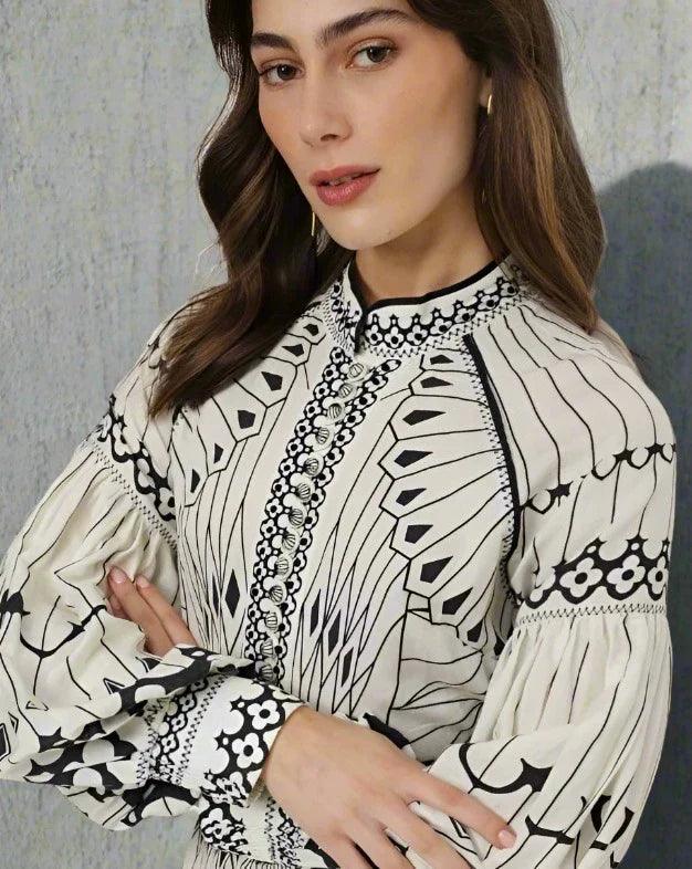 ANARTIA | Vlinderprint jurk met taille riem