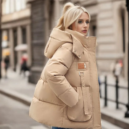 Lange dames puffer winterjas met dons- en katoenvulling