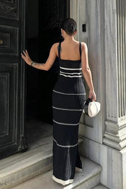 LUNAYA | Boho Maxi-jurk met Gehaakte Details en Gestreept Design