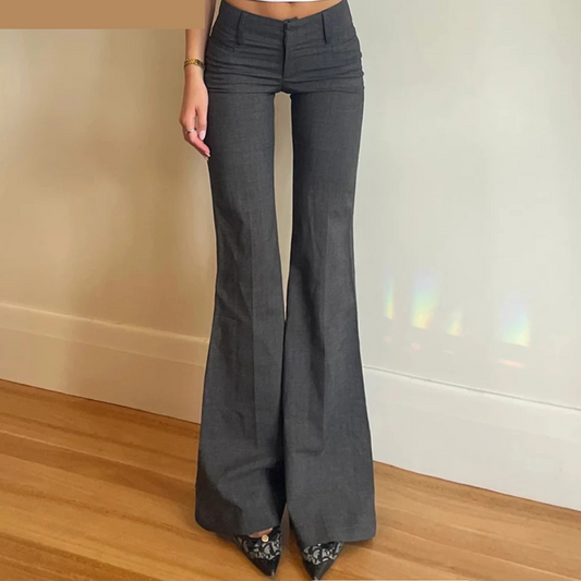 LORENTE | Hoog uitgesneden Elegante Broek met Uitlopende Pijpen